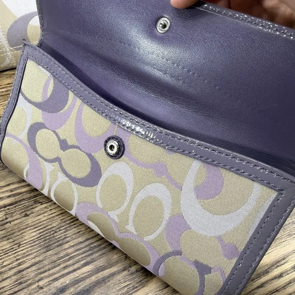 Coach OPTIC Signature C PENELOPE Shoulder Bag Purple & Wallet F17140 EUC
